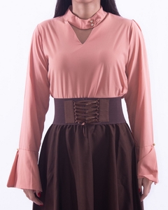 Camisa de Prenda Lisa Adulto Dois Botões na Gola Rosa PP - Essence Prendas - Casa do Gaúcho
