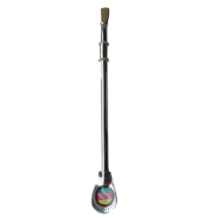 Bomba de Chimarrão Prata e Ouro 20cm com 1 Placa-Mertins