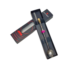 Bomba de Chimarrão Inox Anel com Pedra Dourada com Rosca 19cm D607 -Bortonaggio - Casa do Gaúcho