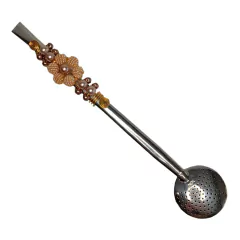 Bomba de Chimarrão Inox Detalhe Pérola 23cm-Bortonaggio