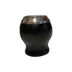 cuia coco suporte forrado couro e bocal inox