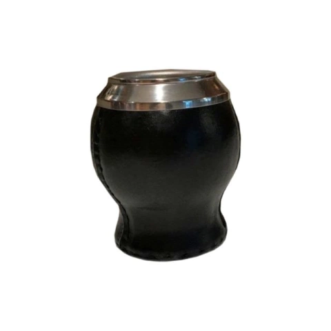 cuia coco suporte forrado couro e bocal inox