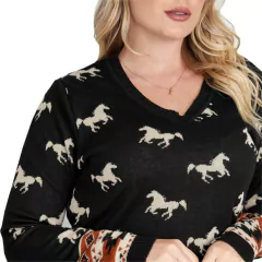 Sueter Estampa Cavalo Decote V Feminino- Maria Marriotti