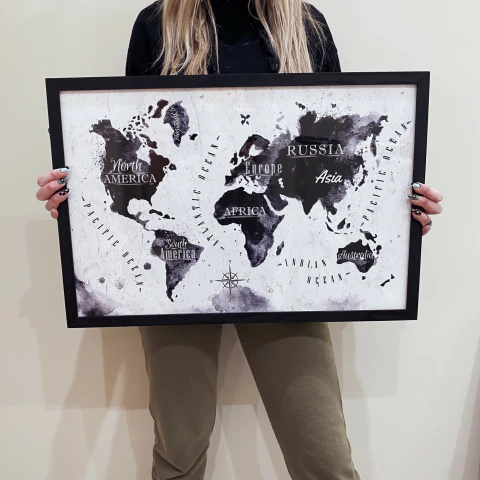 Cuadros con Marco - Mapamundi Tinta B&W