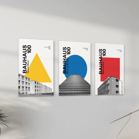 Set 3 Canvas - Bauhaus Formas Geométricas
