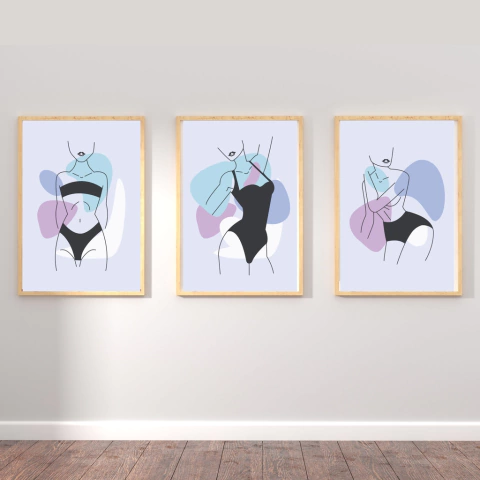 Set 3 con Marco - Mujeres Abstracto Lila