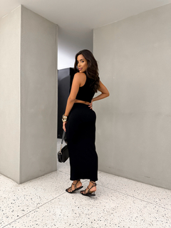 Vestido Canelado Recorte Preto - comprar online