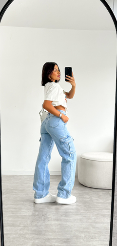 Calça Jeans Wide leg Cargo