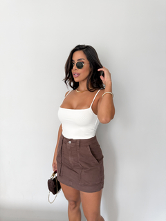 Short Saia Jeans Marrom - Melanina Moda Feminina