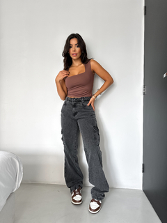 Calça Jeans Wide Leg Cargo Estonada - Melanina Moda Feminina