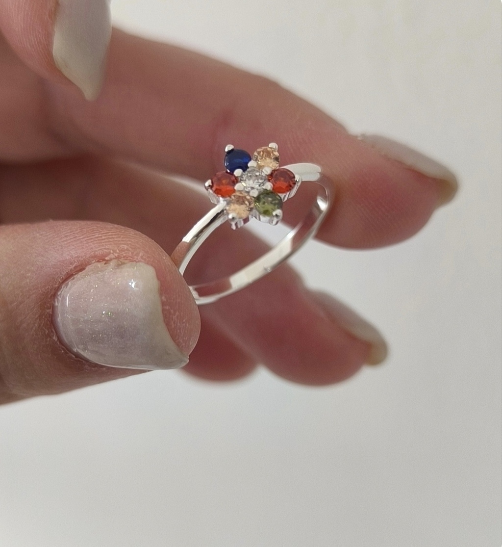 Anillo Flor Cubic Multicolor Engarzado/N°17/Plata925 thumbnail 3