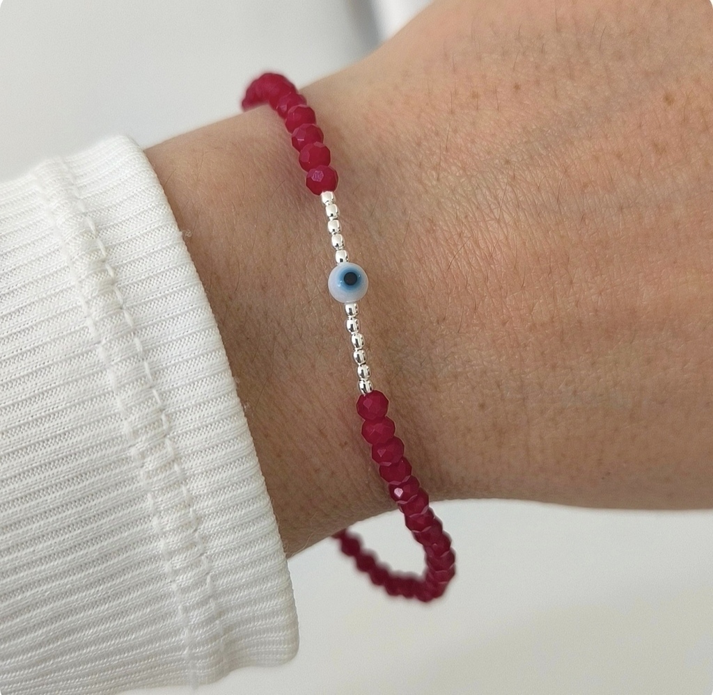 Pulsera Red Cristales Rojos/Ojo Protector Bolitas De Plata925 thumbnail 3