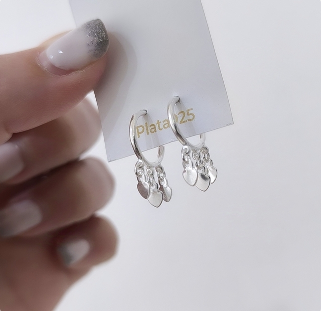 Aros Pasantes Con Dijes Corazones/Plata925 thumbnail 2