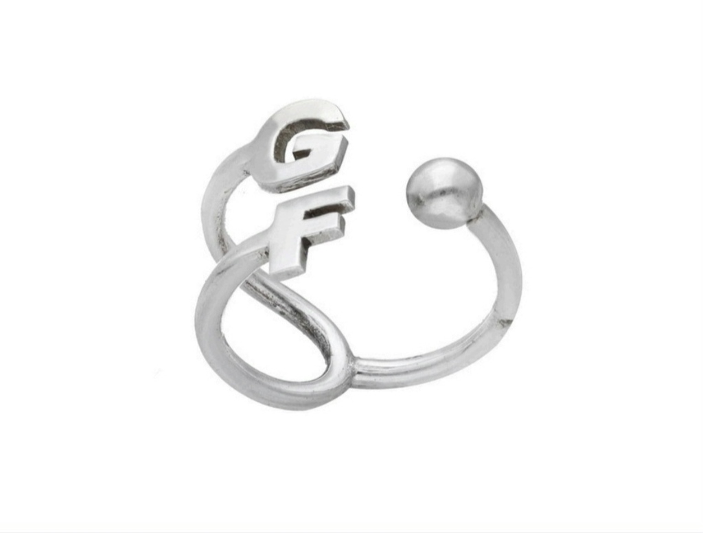 Anillo Doble Inicial Bolita/Plata925 thumbnail 3