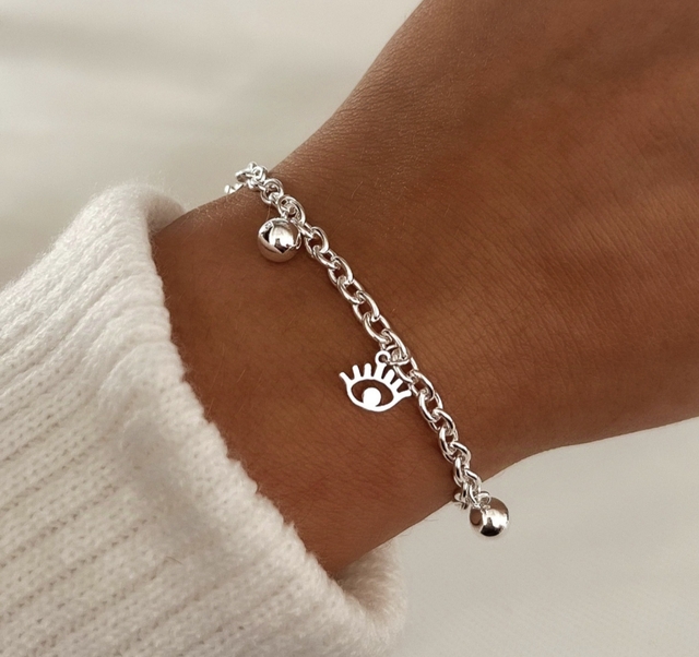 Pulsera Ojito Calado Y Bolita Lisa/Acero Blanco thumbnail 2