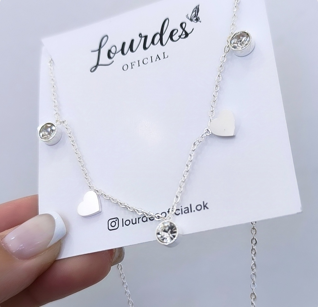 Collar Con Dijes Cubic Circular Y Corazones/Regulable/Acero Blanco thumbnail 3