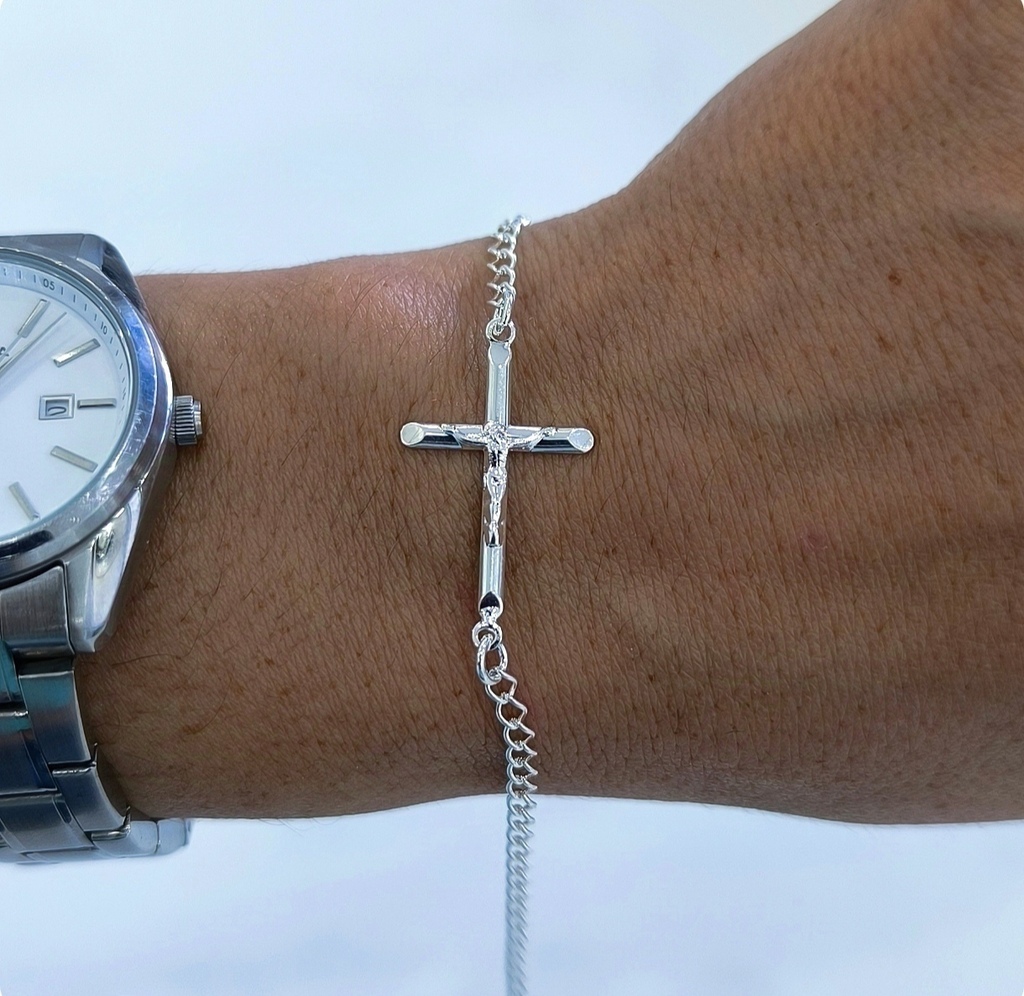 Pulsera Crucifijo/Acero Blanco thumbnail 3