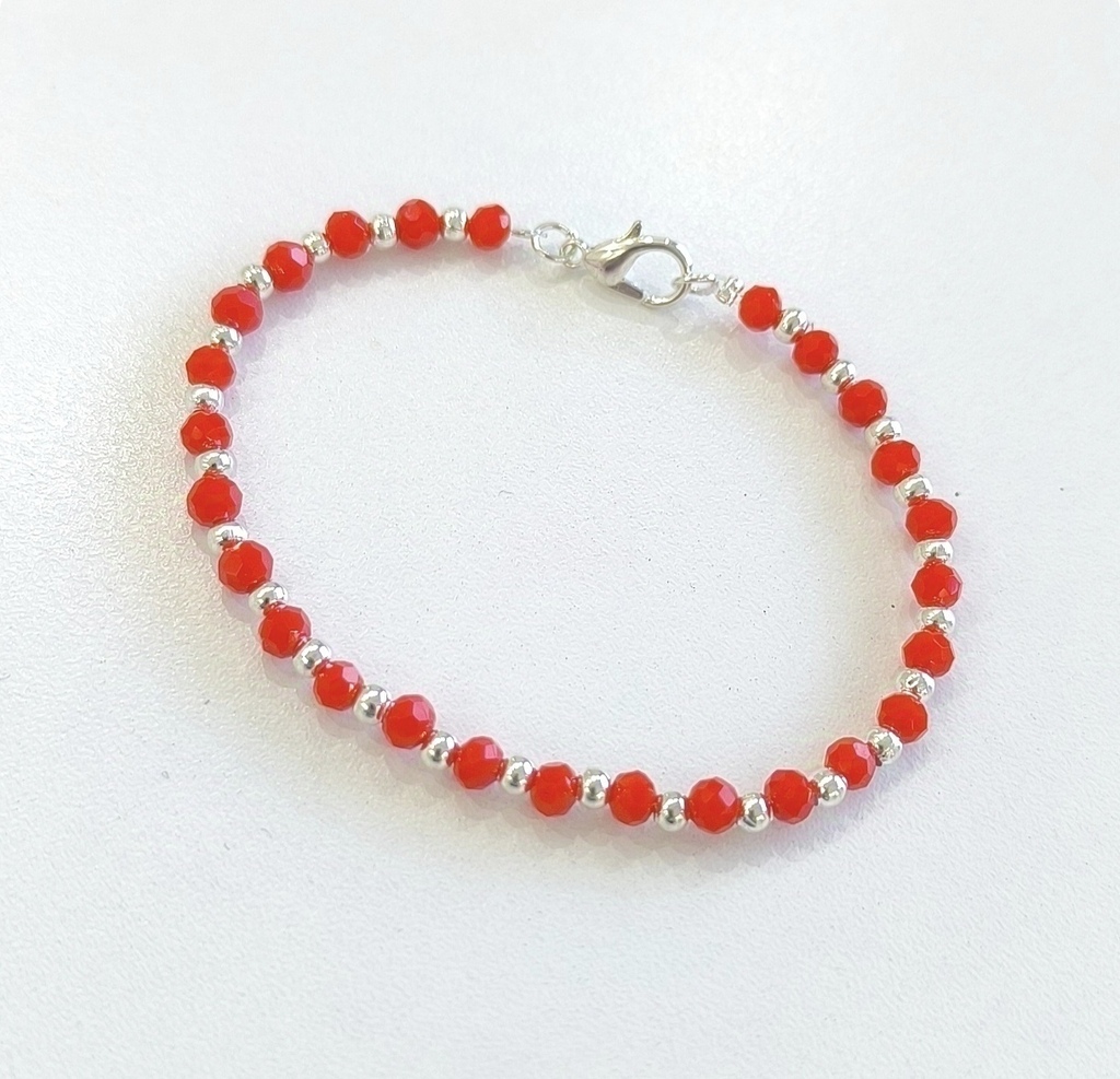 Pulsera Cristal Coral Y Bolitas Lisas/Acero Blanco thumbnail 3