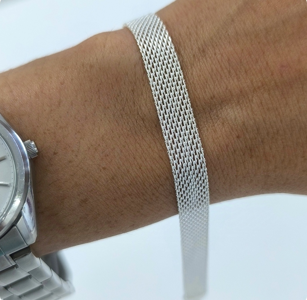 Pulsera Ancha Chata/Tejida/Acero Blanco thumbnail 3