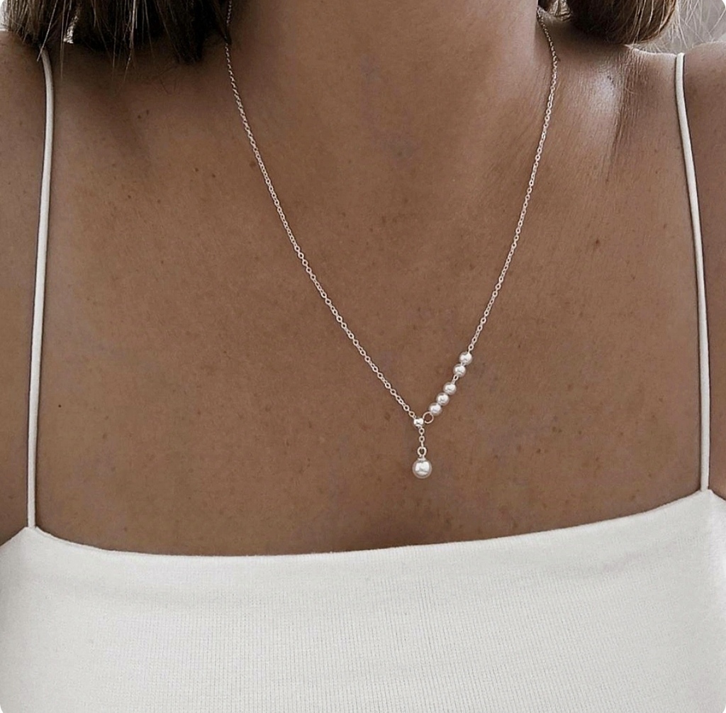 Collar corbatero/Perlas natural/Regulable/Acero blanco thumbnail 3