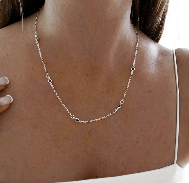 Collar Con Cubic Negro/Regulable/Acero Blanco thumbnail 2