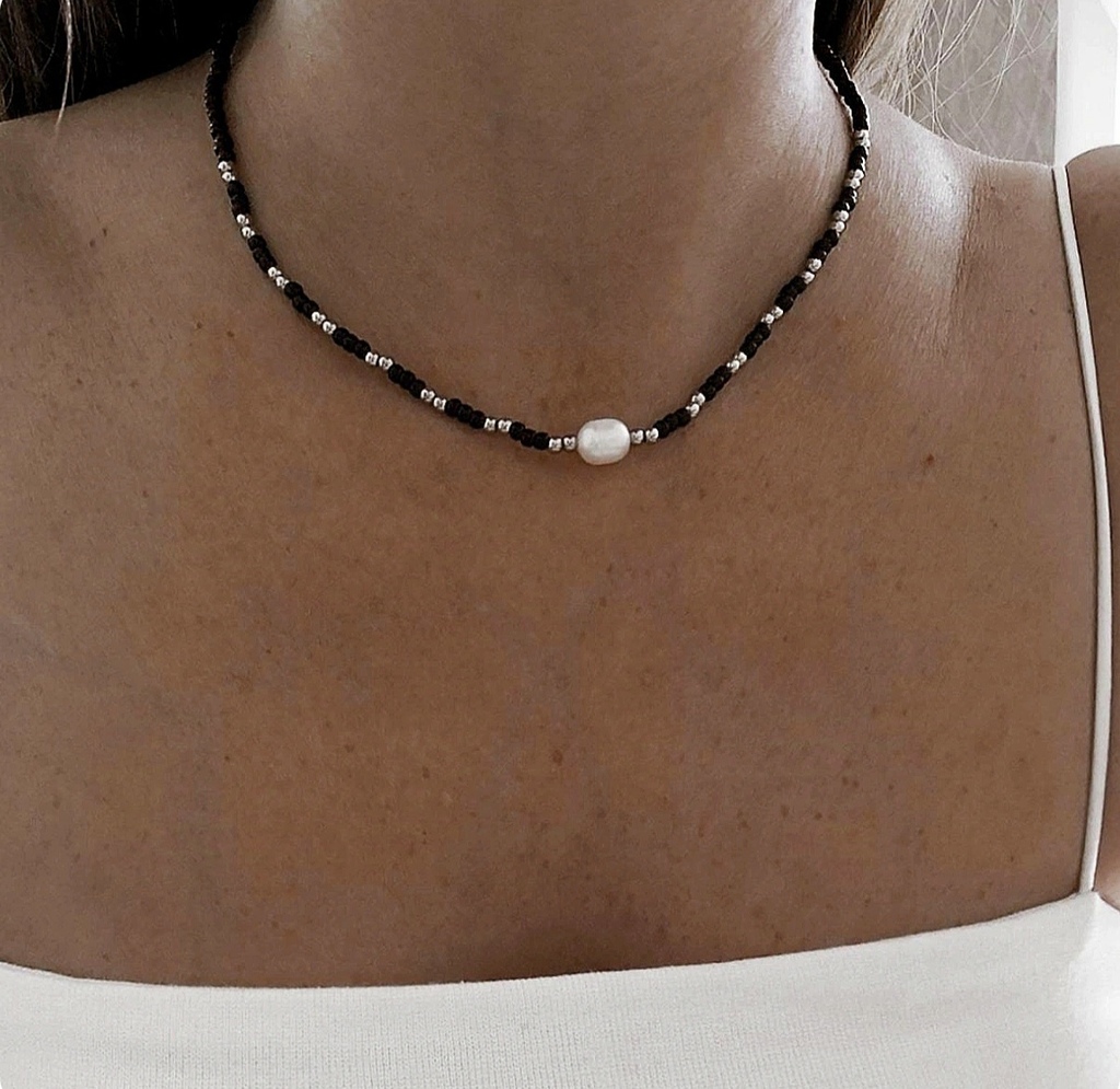 Chokers Tulum/Perla Natural/Regulable/Acero Quirúrgico Hipoalergénico thumbnail 3