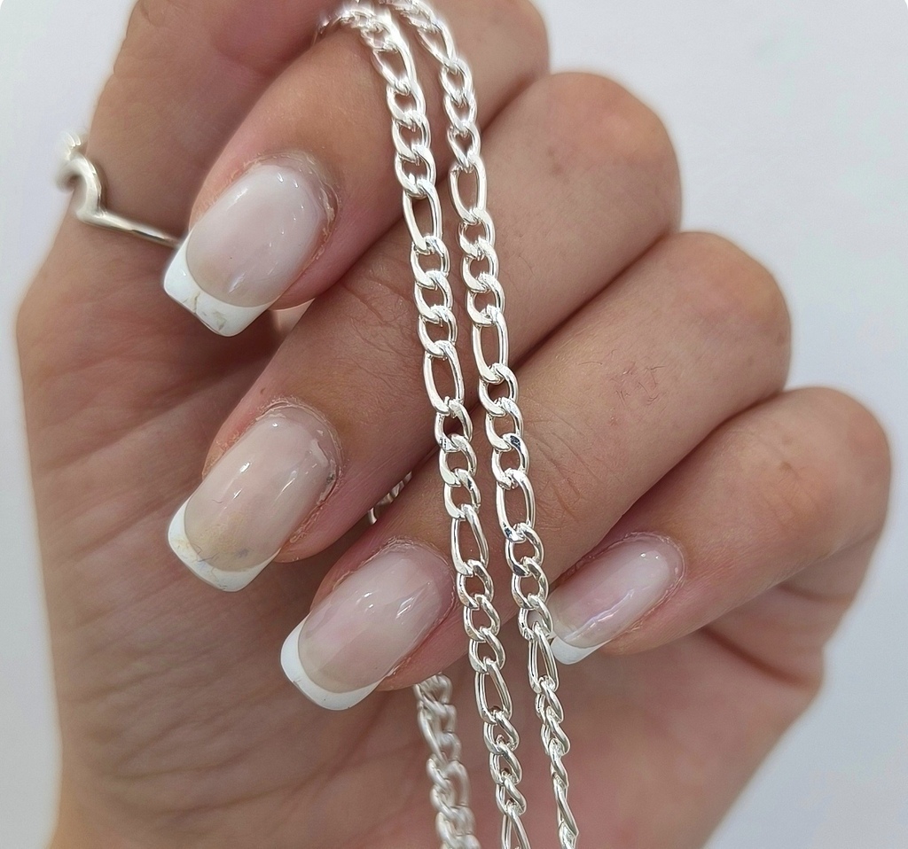 Cadena Suleta Figaro Chata/Unisex/Acero Blanco thumbnail 3