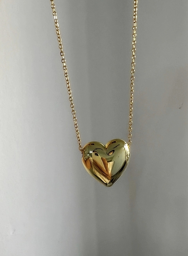 Conjunto Corazón Pasante Inflado Super Liviano/45Cm De Largo/Acero Gold thumbnail 2