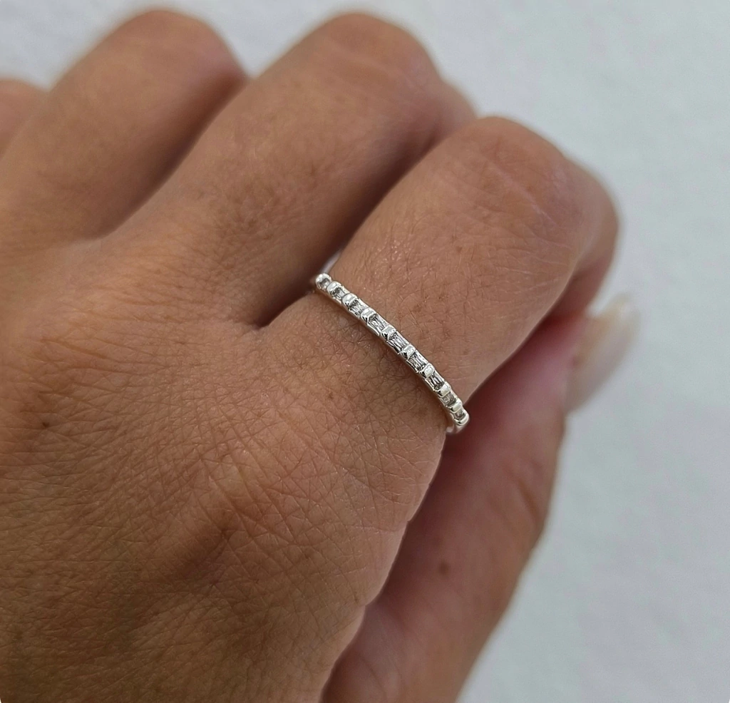 Anillo mini cubic rectangular/Acero blanco