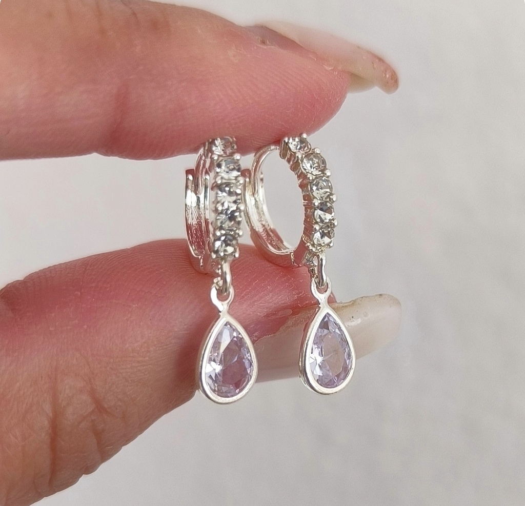 Argollas Gout/Par/Cubic Cristal/Traba Clip A Presión/Acero Blanco thumbnail 3