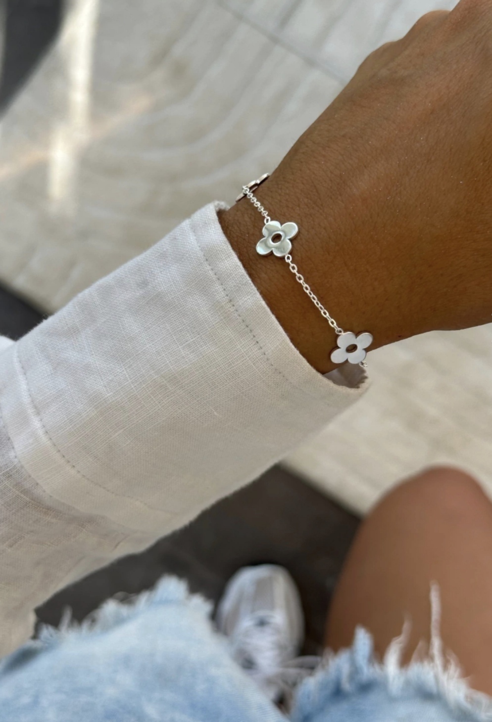 Pulsera Flores/Regulable/Acero Blanco thumbnail 3