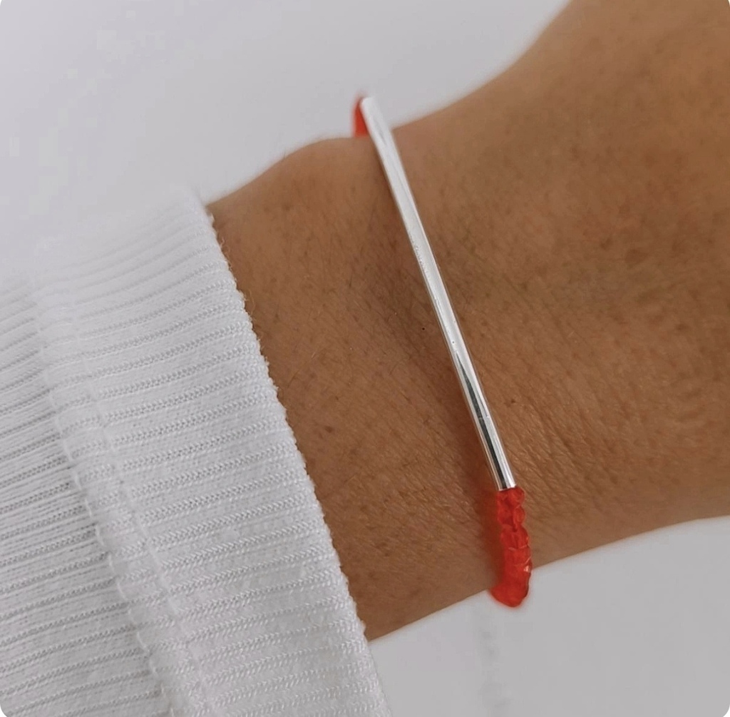 Pulsera Tubo Cristales Rojos/Regulable/Acero Blanco thumbnail 3