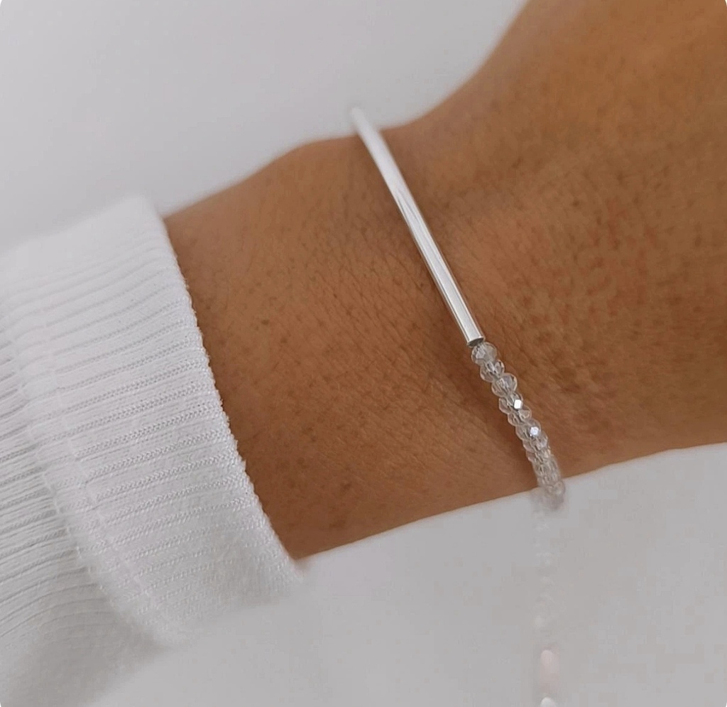 Pulsera Tubo Cristales Tornasol/Regulable/Acero Blanco thumbnail 3