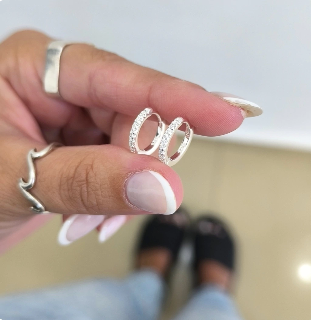 Argollita/Unidad/Cubic cristal/1,2cm/Traba clip a presión/Plata925