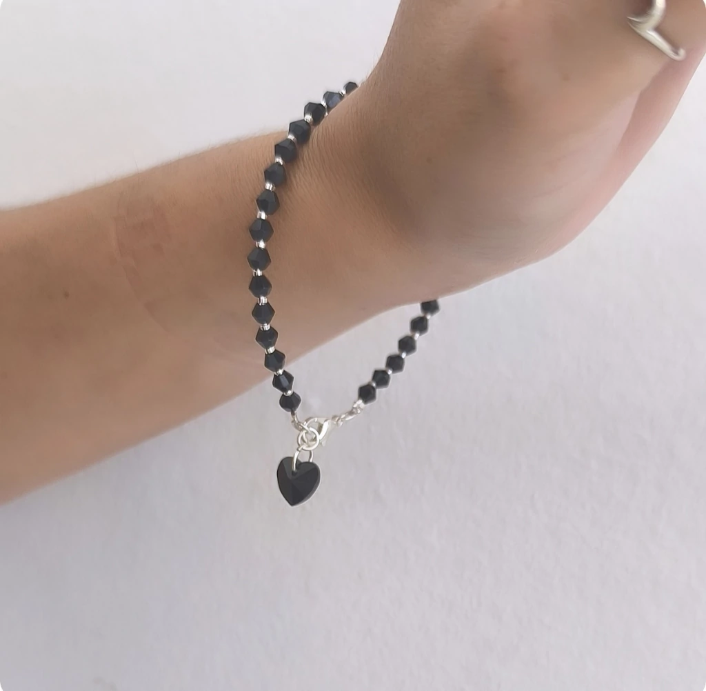 Pulsera cristal black love/Plata925