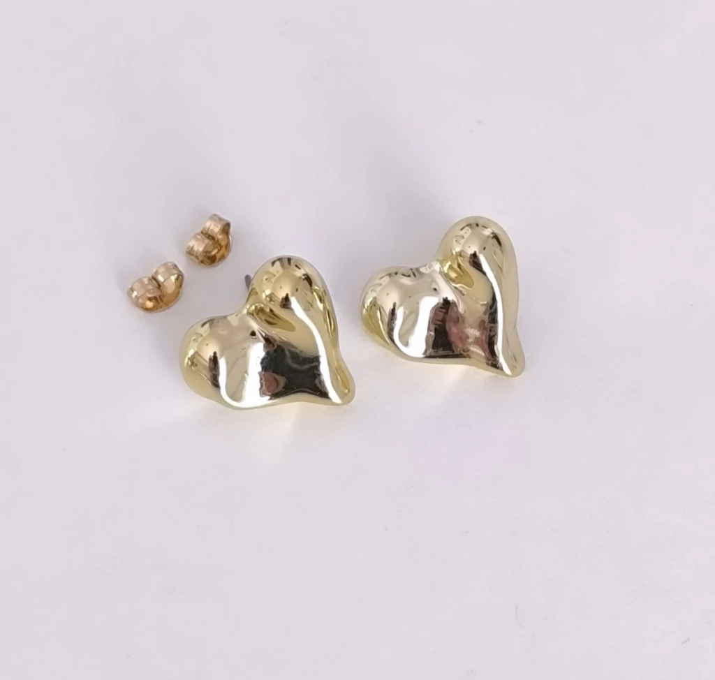Aros Chunky corazón inflado/Par/Línea gold