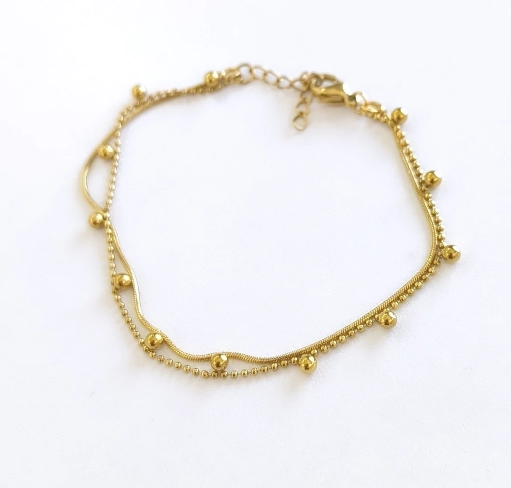 Pulsera doble con mini bolitas/Regulable/Línea gold