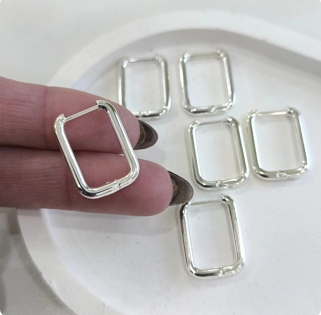 Argollas rectangulares/Par/Traba clip a presión/Acero blanco