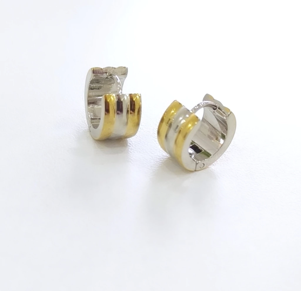 Argollas cubanas combinadas/Par/Dorado y plateado/Traba clip a presión