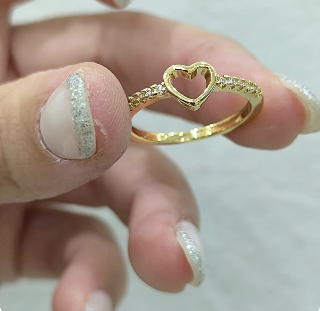 Anillo corazón calado/Cubic cristal/Línea Gold/N 17