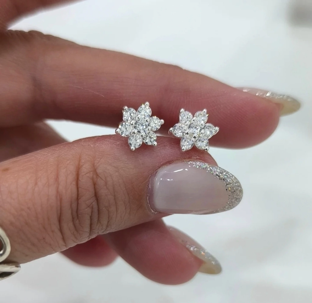 Aros Flor/Par/Cubic cristal/Plata italiana 925