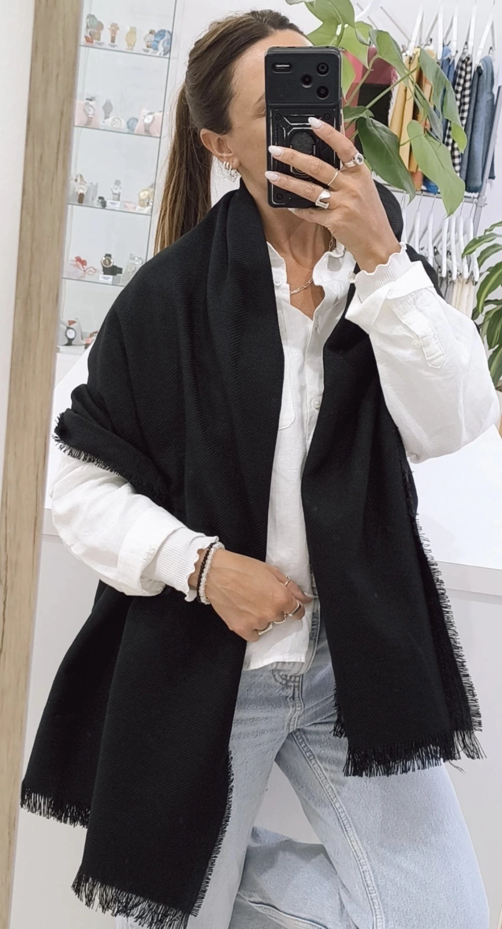 Pashmina/Ruana/Negra lisa/190x70