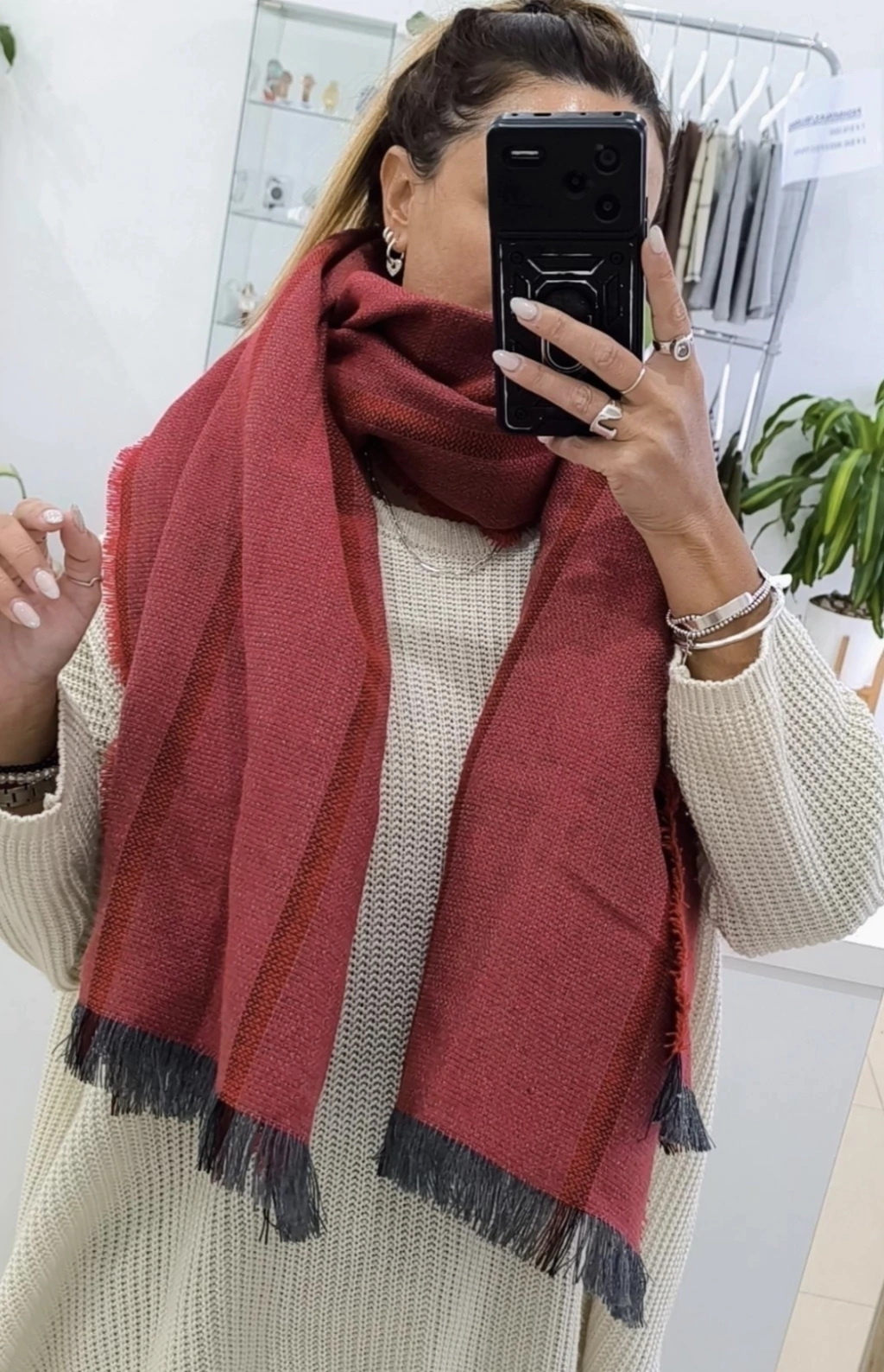 Pashmina/Ruana/1.90x80/Bordo con gris