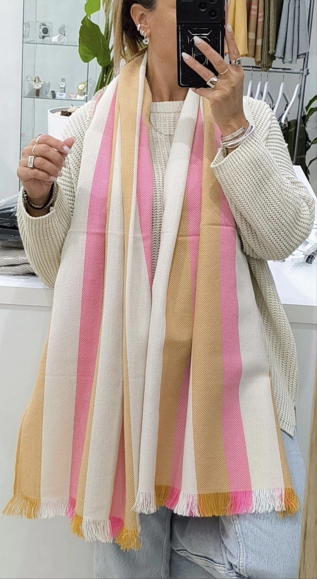 Pashmina/Ruana/1.90x80/Beige/Rosa/Manteca