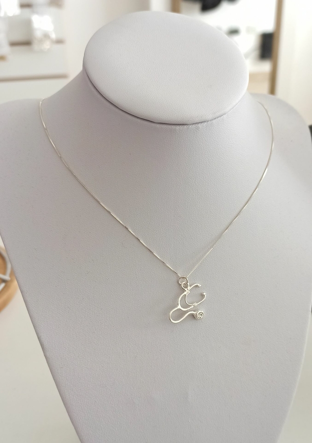 Collar Estetoscopio Con Cubic/Plata925 thumbnail 2