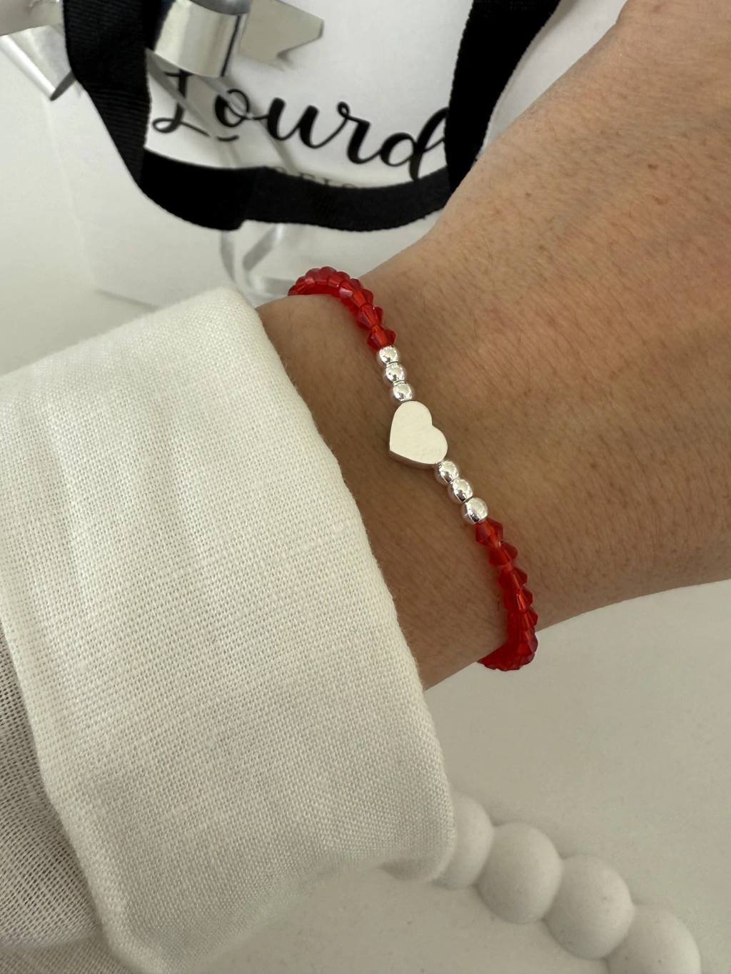 Pulsera cristal Love Roja/Regulable/Acero blanco