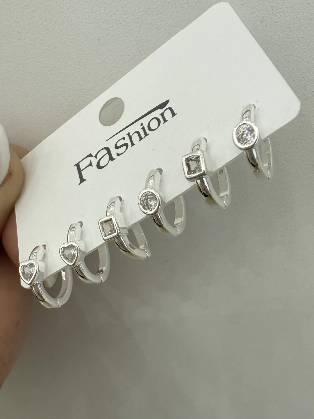 Set x3 Pares/Argollitas/Traba clip a presión/Acero blanco y cubic