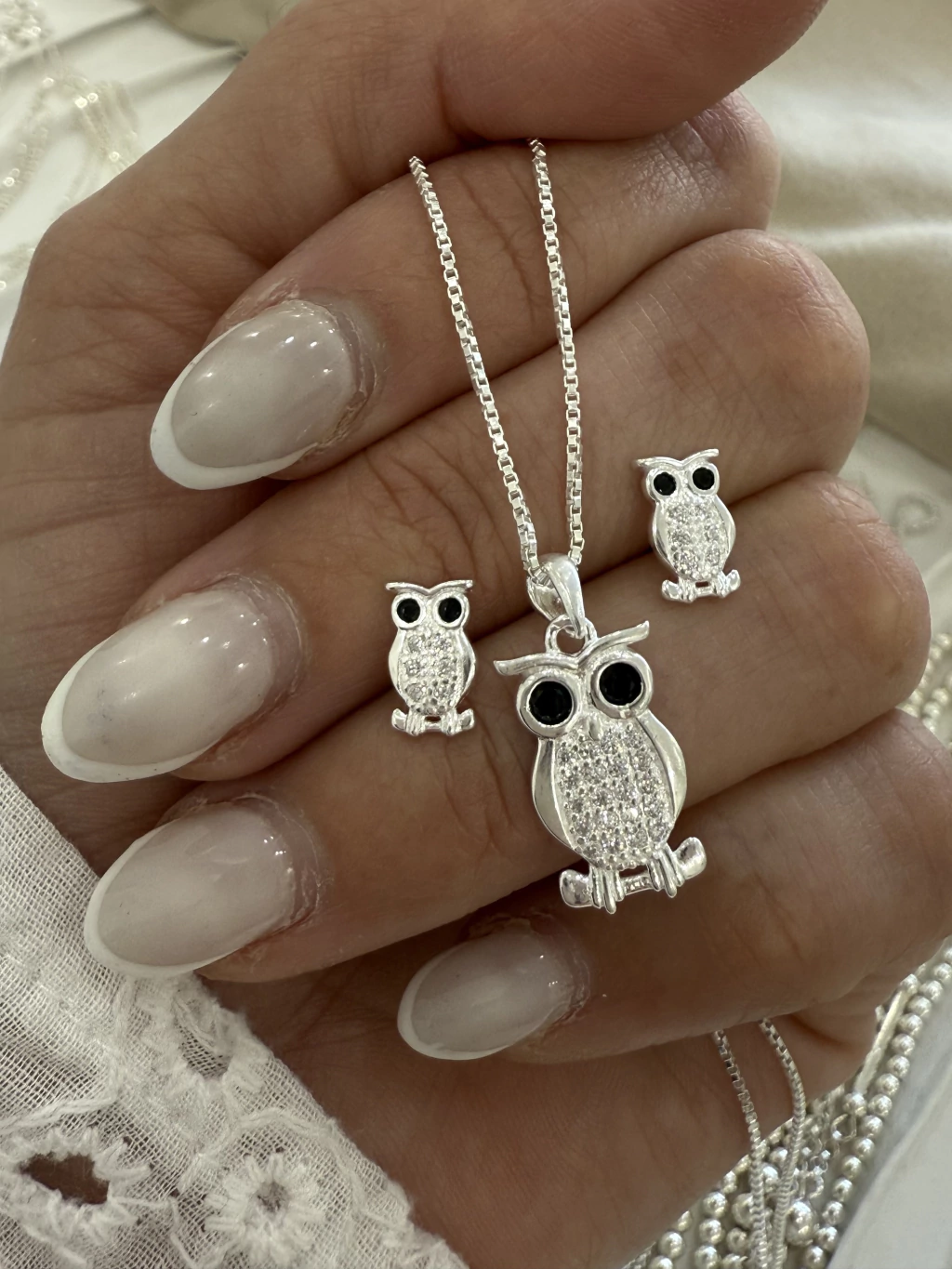 Set BÚHO/Aros más collar/Micropave/Plata925