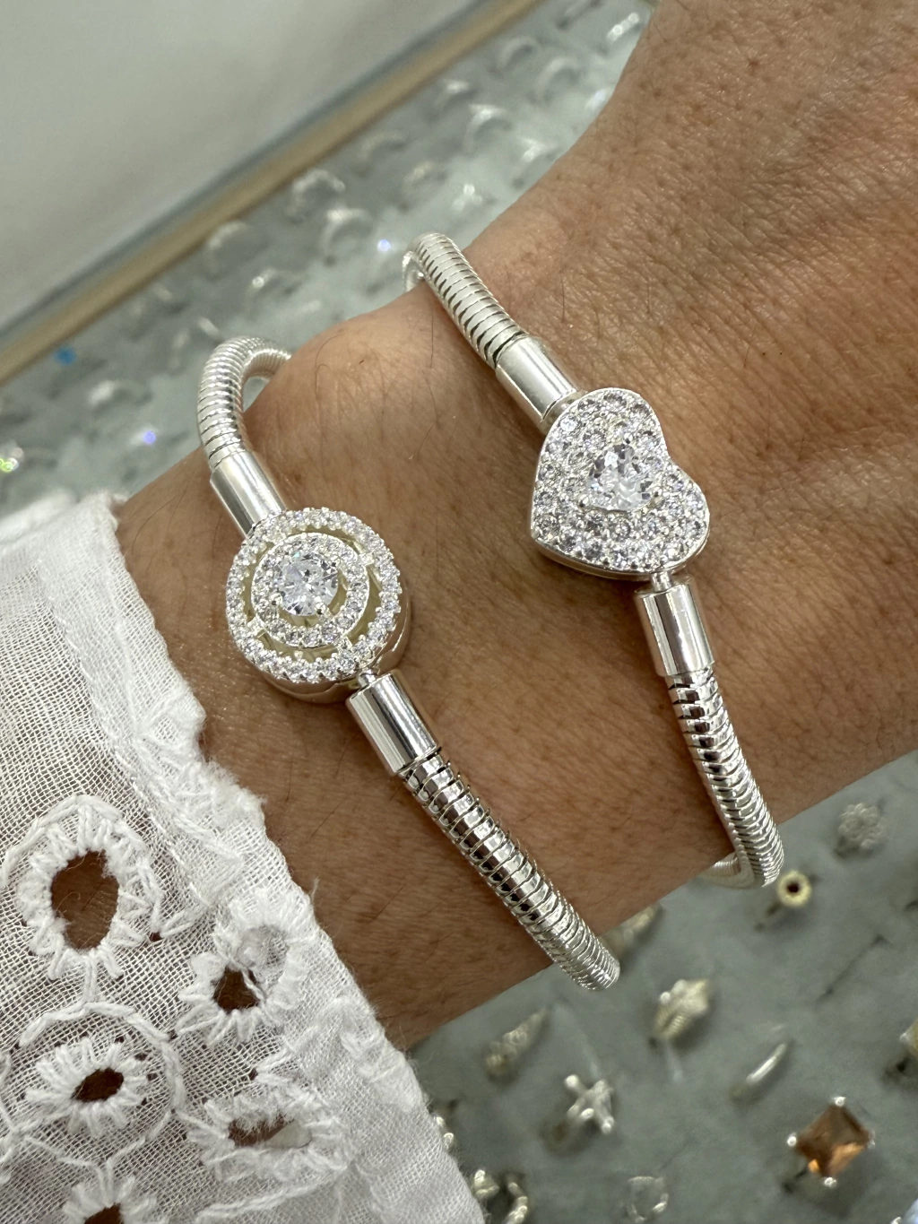 Pulsera estilo Pandora/Microoave y Cubic cristal/Acero blanco