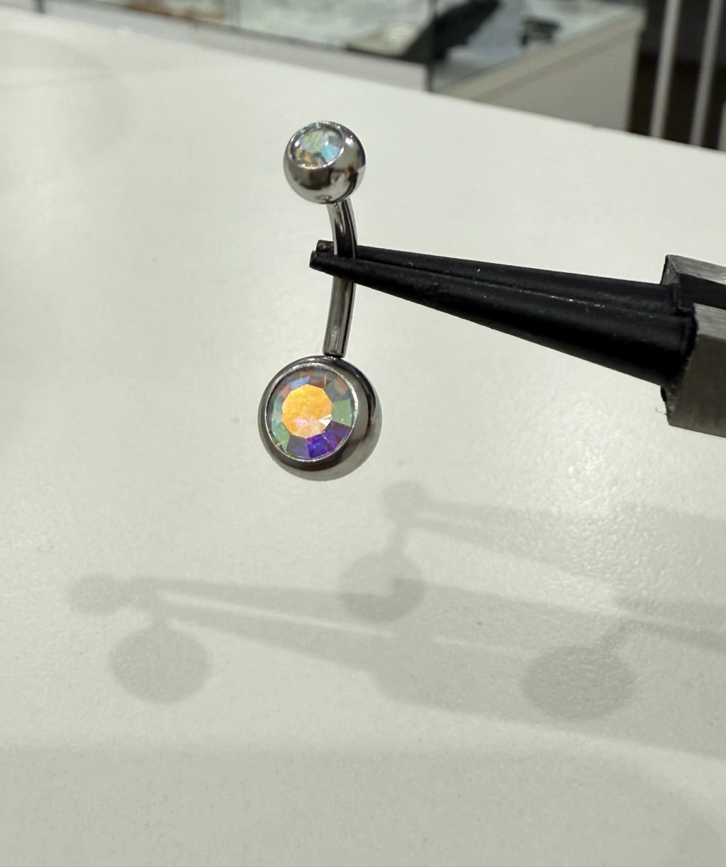 Piercing ombligo/Piedra tornasol/Acero quirúrgico hipoalergenico
